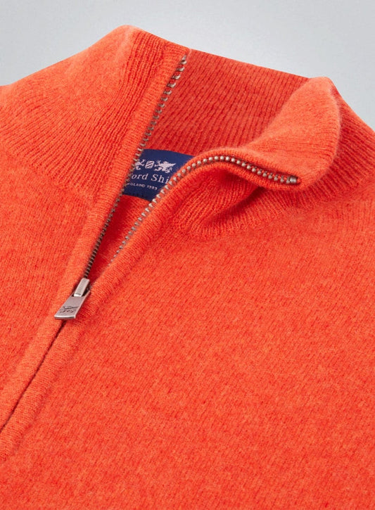 Men’s cashmere quarter zip jumper in Rust.