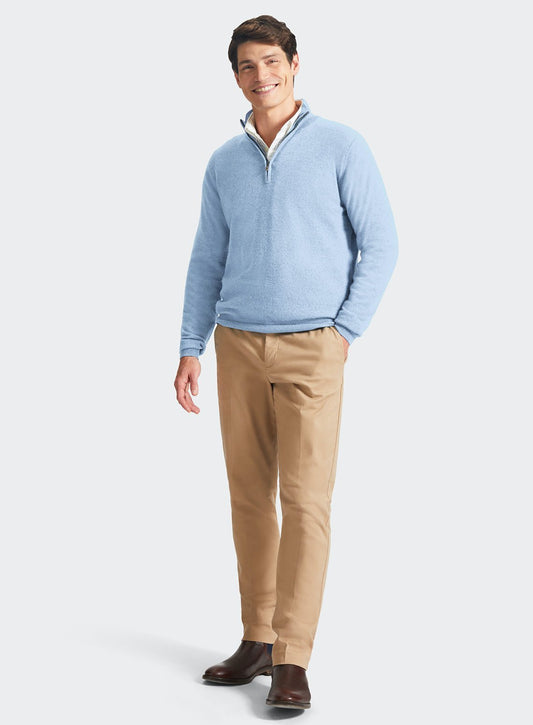 Men’s cashmere quarter zip jumper in Sky.