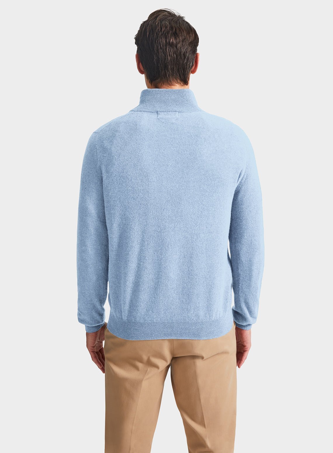 Men’s cashmere quarter zip jumper in Sky.