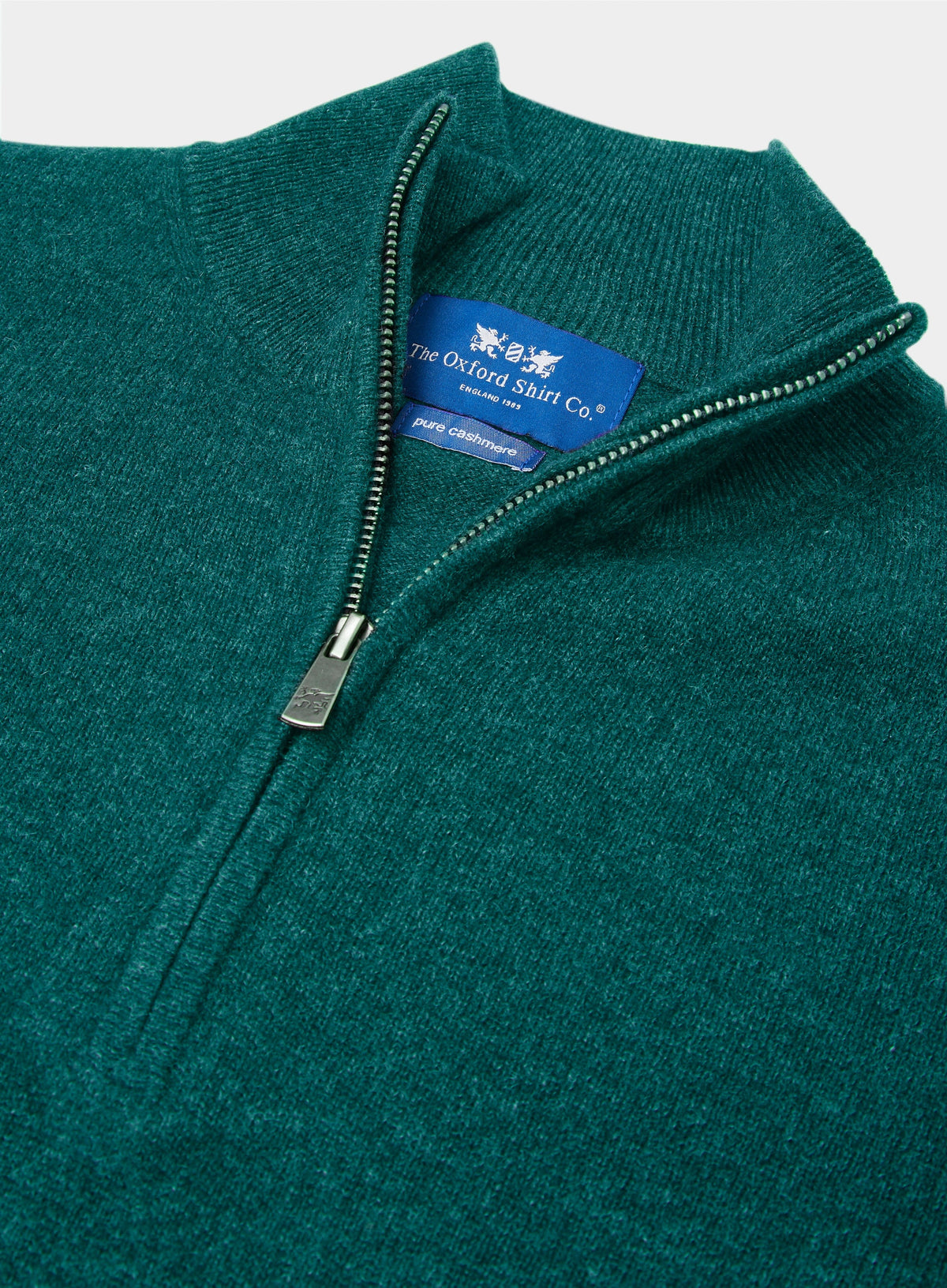 Men’s cashmere quarter zip jumper in Teal.