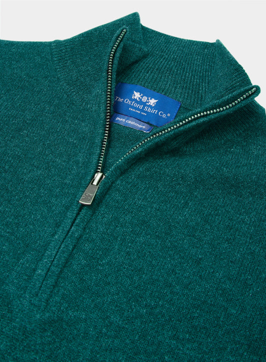Men’s cashmere quarter zip jumper in Teal.