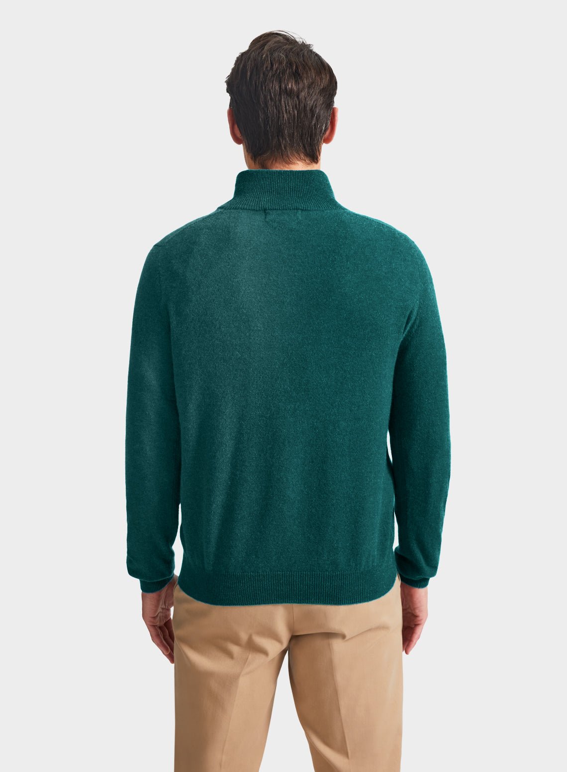 Men’s cashmere quarter zip jumper in Teal.