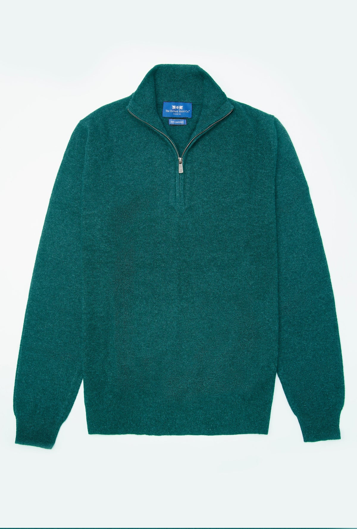 Men’s cashmere quarter zip jumper in Teal.