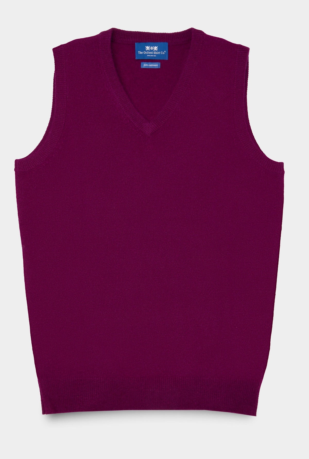 Men’s cashmere sleeveless vest in Aubergine.