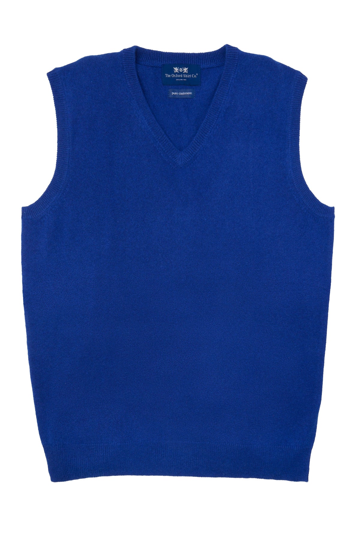 Men’s cashmere sleeveless vest in Bright Blue.
