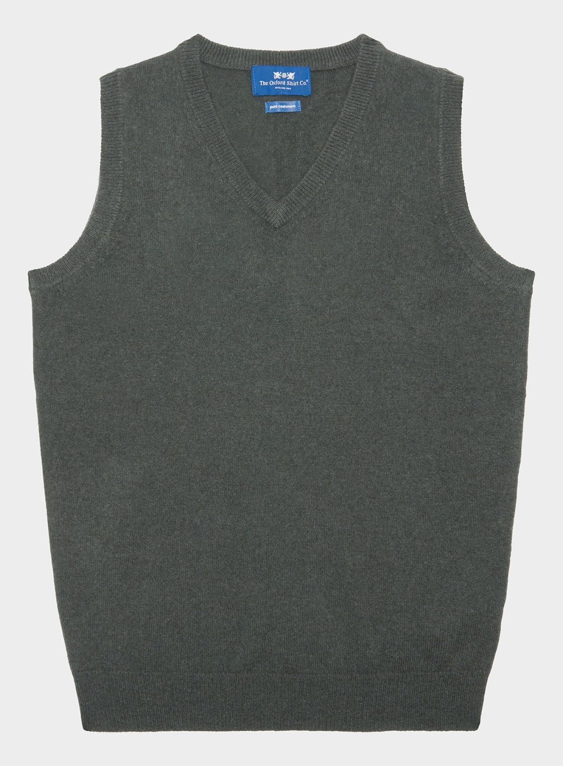 Men’s cashmere sleeveless vest in Highland Green.