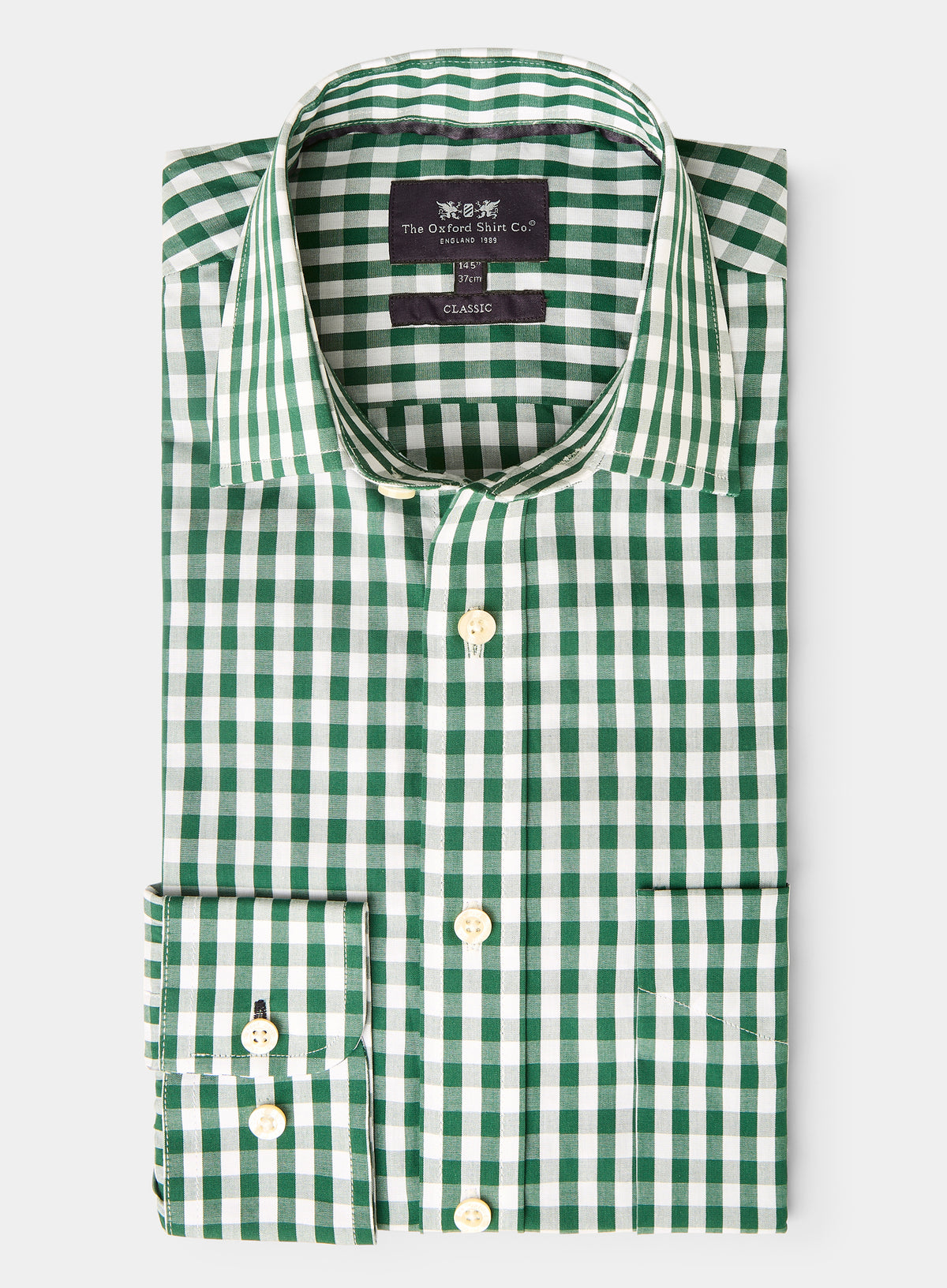 Men’s classic cotton poplin shirt in Green Check.