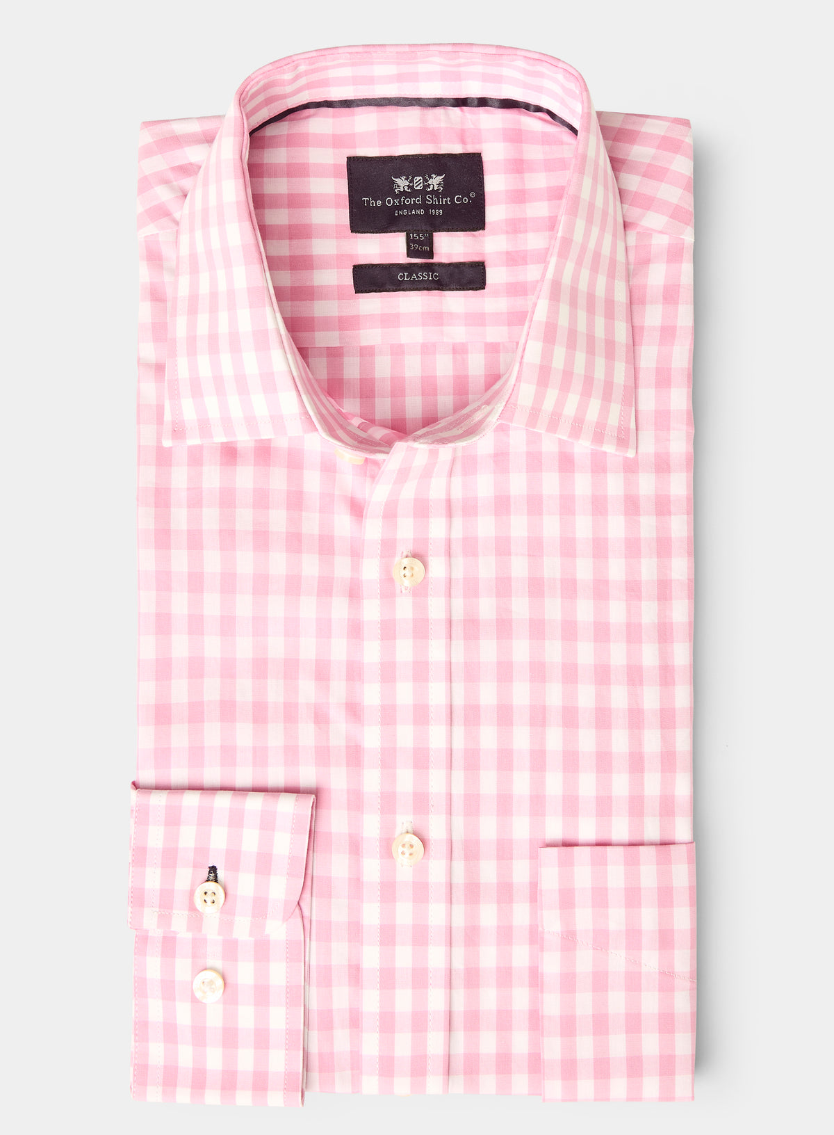 Men’s classic cotton poplin shirt in Pink Check.