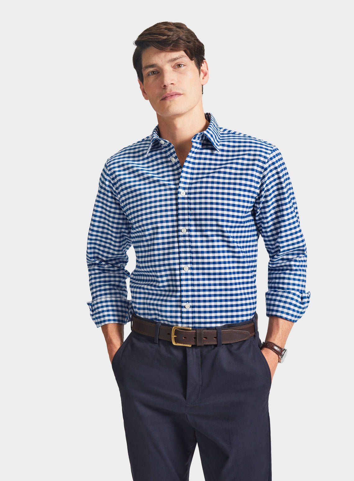Men’s classic Oxford shirt in Navy Check.