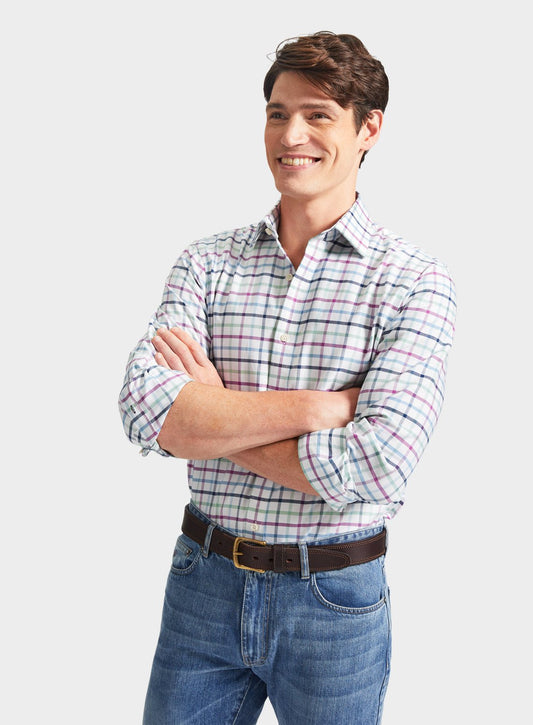 Men’s classic shirt in Green and Purple Check.
