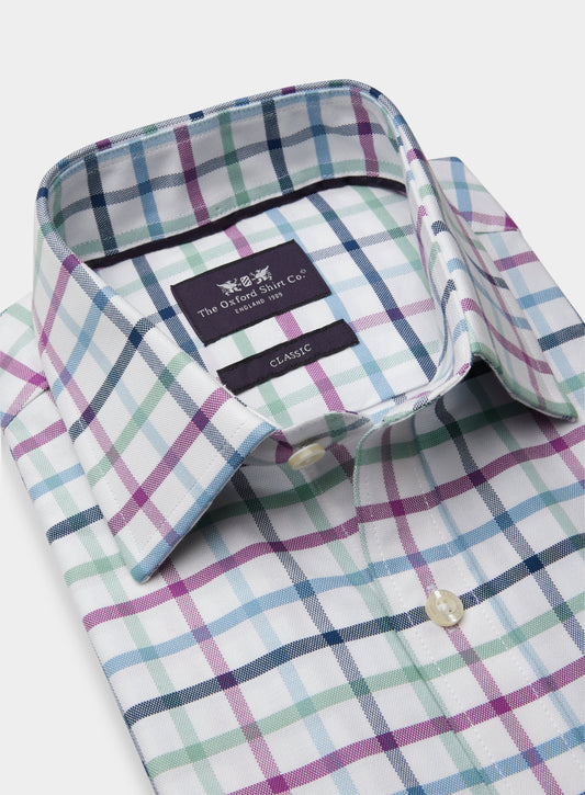 Men’s classic shirt in Green and Purple Check.