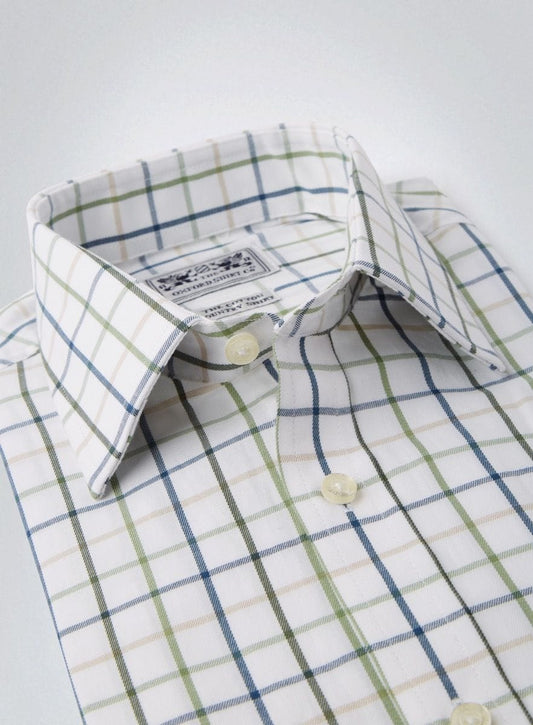 Men’s classic tattersall shirt in Blue and Green Check.