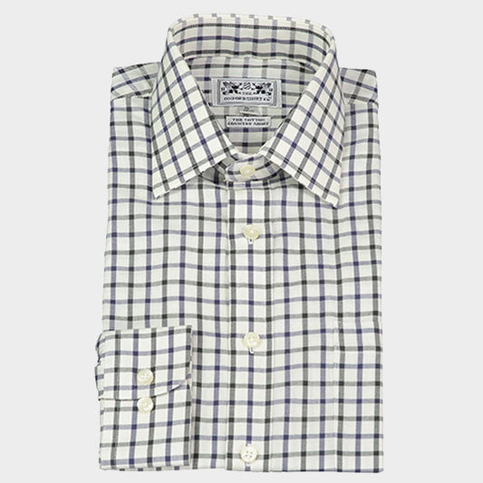 Men’s classic tattersall shirt in Navy and Green Check.