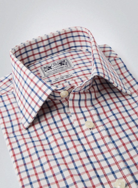 Men’s classic tattersall shirt in Red and Navy Check.