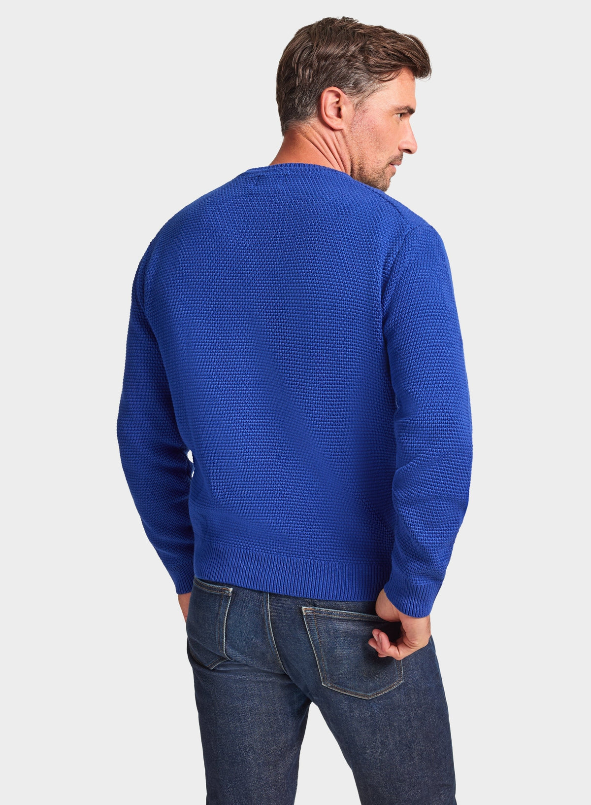 Men’s cotton blackberry crew neck jumper in Blue.