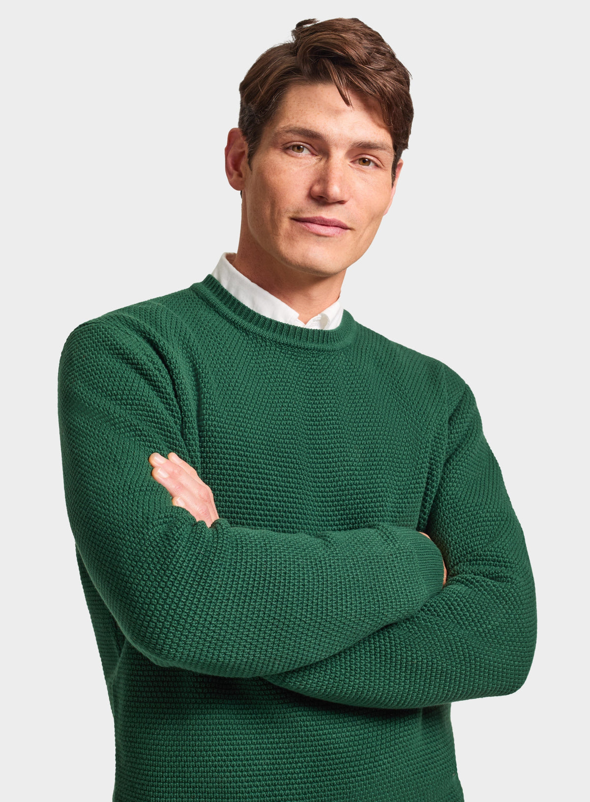 Men’s cotton blackberry crew neck jumper in Green.