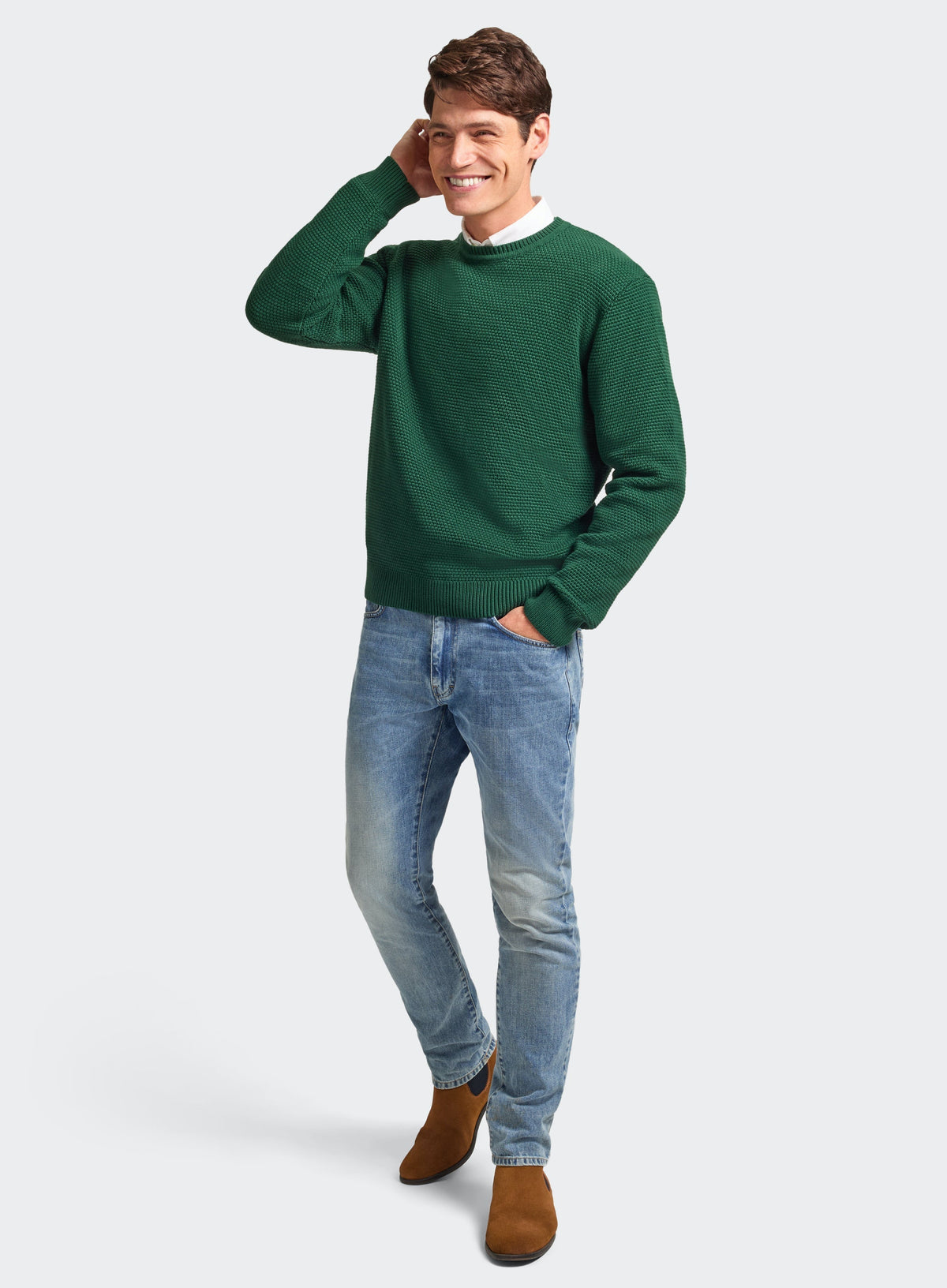 Men’s cotton blackberry crew neck jumper in Green.