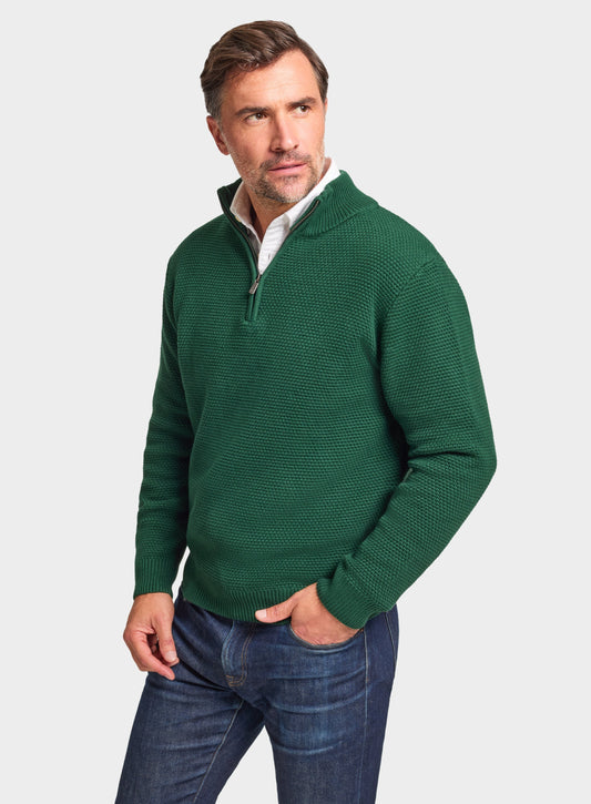 Men’s cotton blackberry quarter zip jumper in Green.