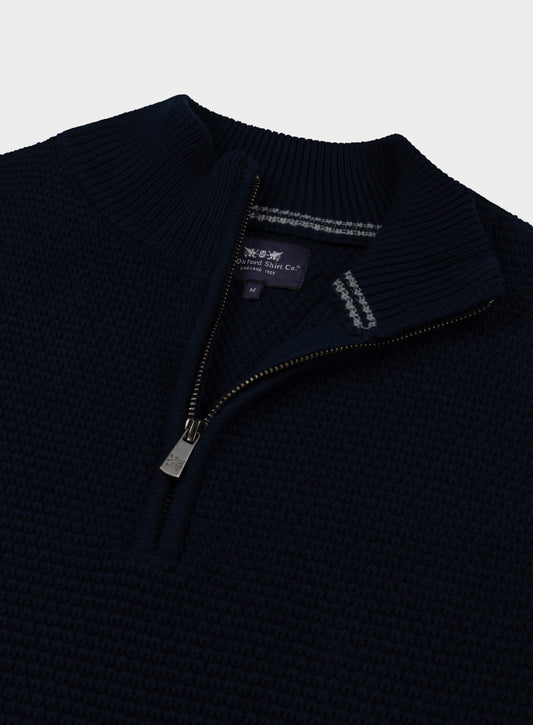 Men’s cotton blackberry quarter zip jumper in Navy.