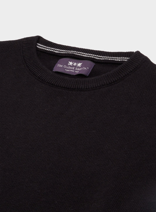 Men’s cotton cashmere crew neck jumper in Black.