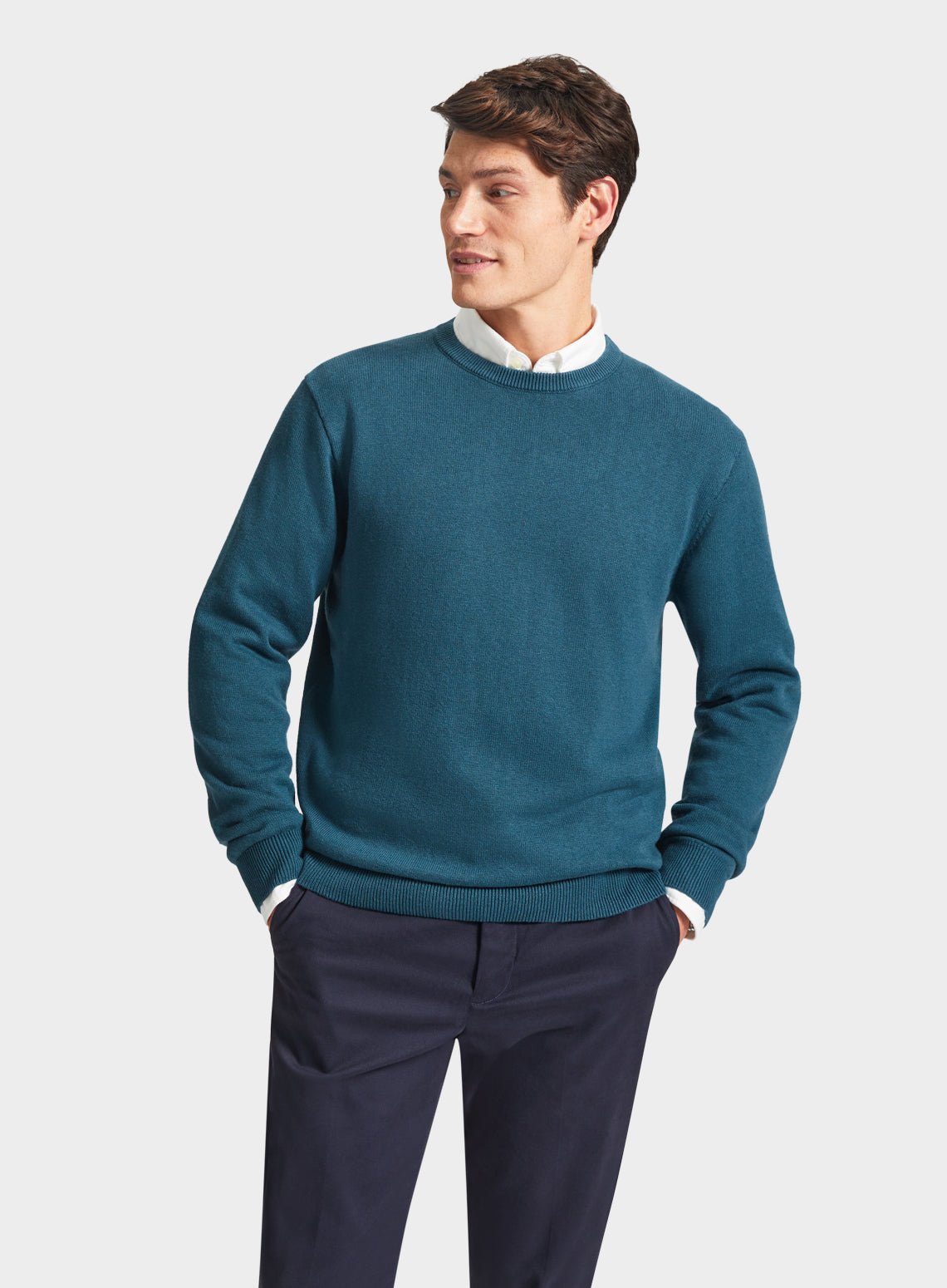 Men’s cotton cashmere crew neck jumper in Green.