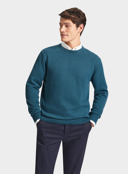 Men’s cotton cashmere crew neck jumper in Green.