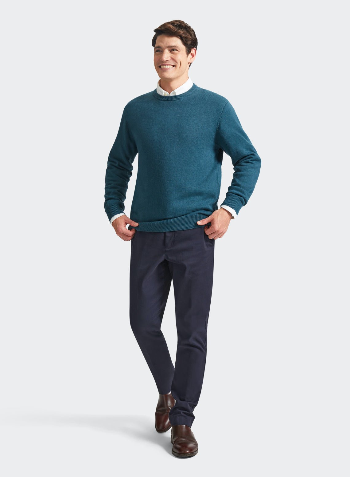 Men’s cotton cashmere crew neck jumper in Green.