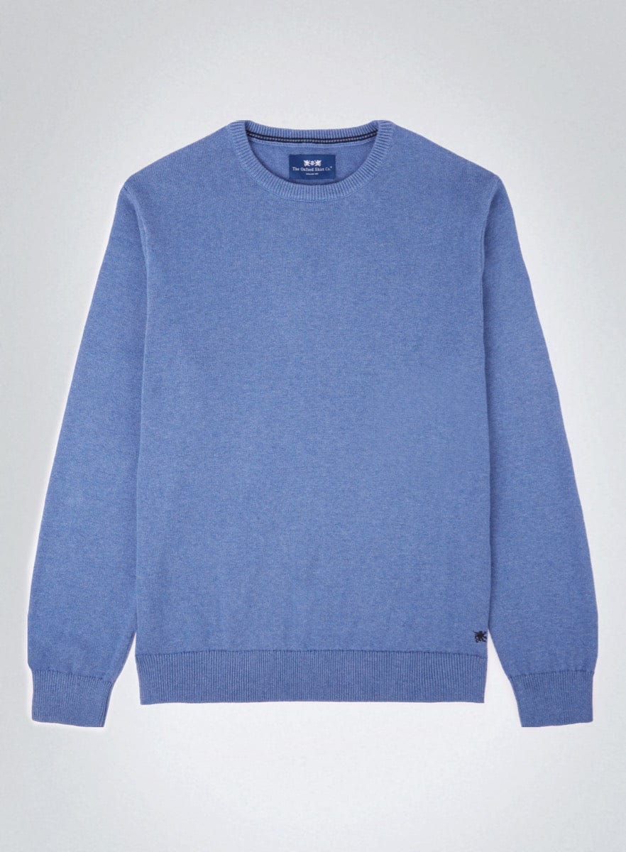 Men’s cotton cashmere crew neck jumper in Harbour Blue.