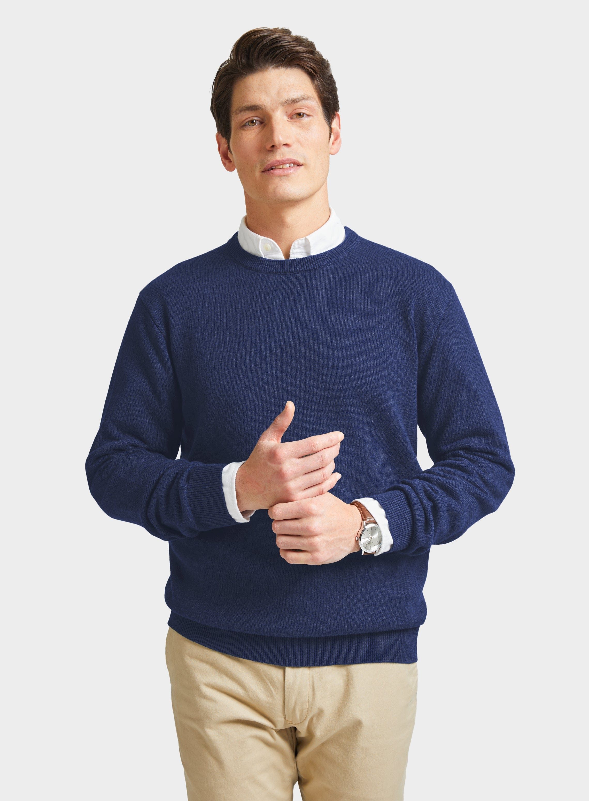 Men’s cotton cashmere crew neck jumper in Midnight.