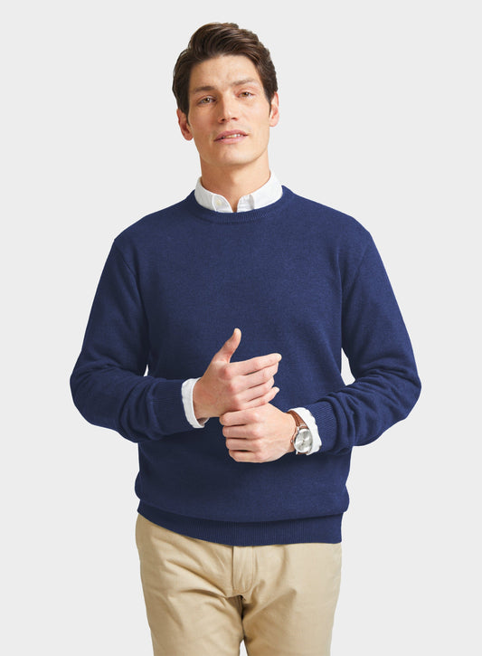 Men’s cotton cashmere crew neck jumper in Midnight.