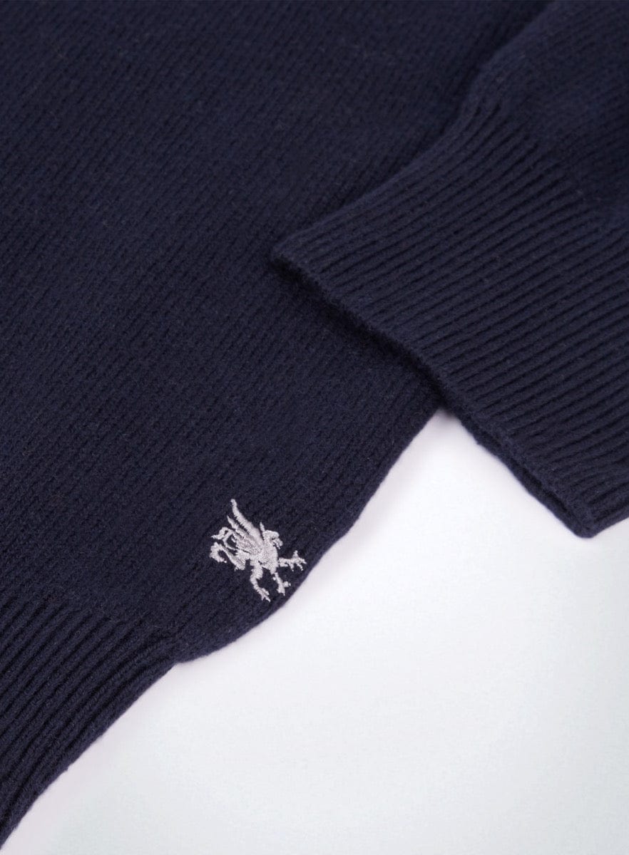 Men’s cotton cashmere crew neck jumper in Navy.