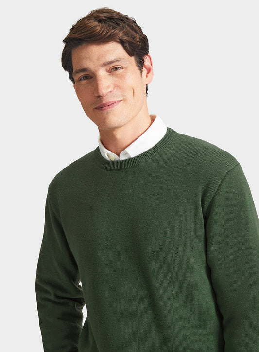 Men’s cotton cashmere crew neck jumper in Pea Green.