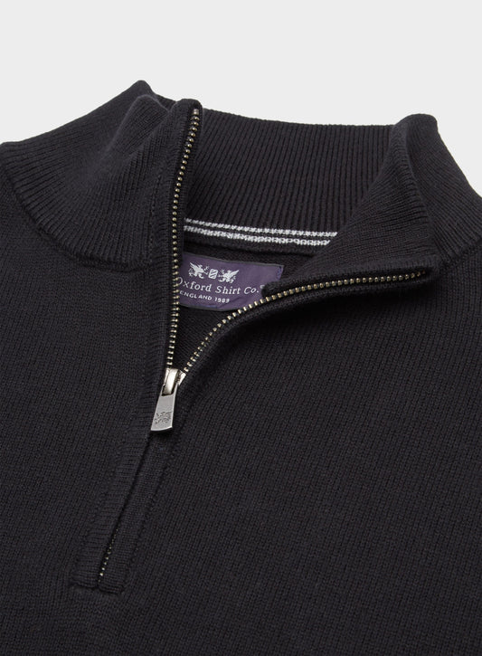 Men’s cotton cashmere quarter zip jumper in Black.