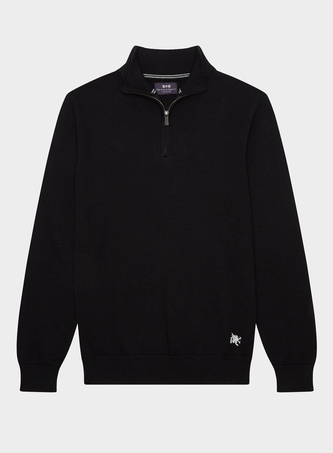 Men’s cotton cashmere quarter zip jumper in Black.