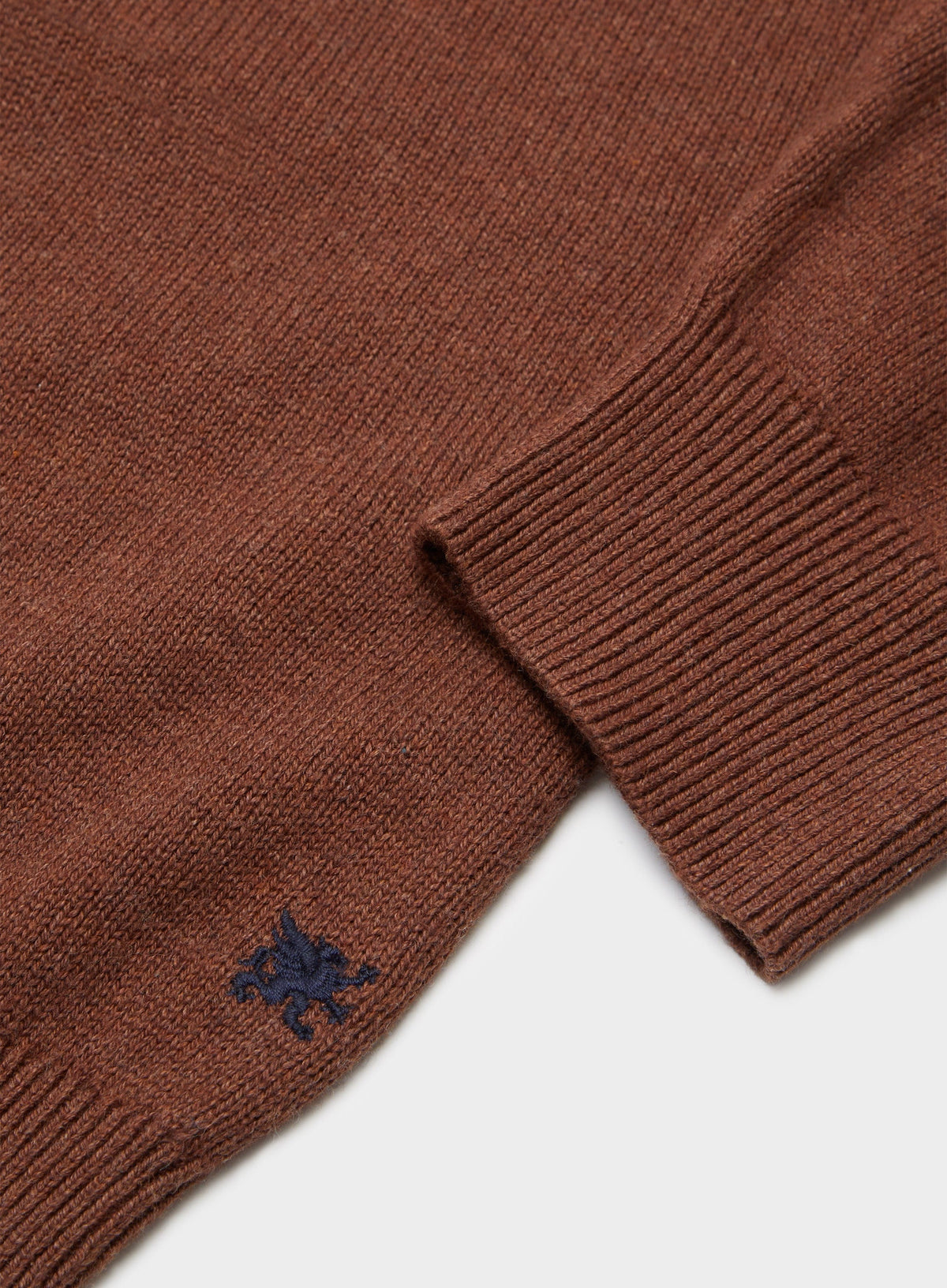 Men’s cotton cashmere quarter zip jumper in Brown.
