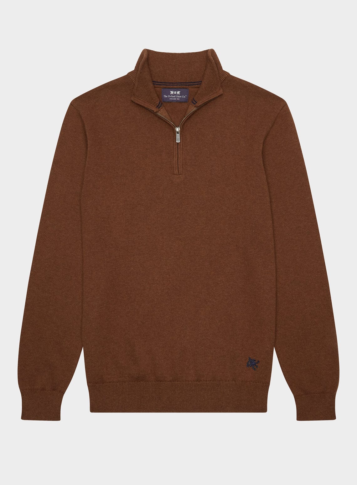Men’s cotton cashmere quarter zip jumper in Brown.
