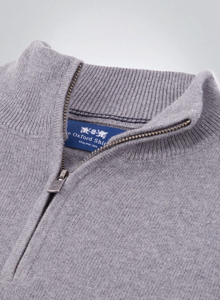 Men’s cotton cashmere quarter zip jumper in Grey.