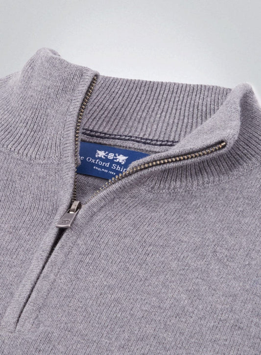 Men’s cotton cashmere quarter zip jumper in Grey.