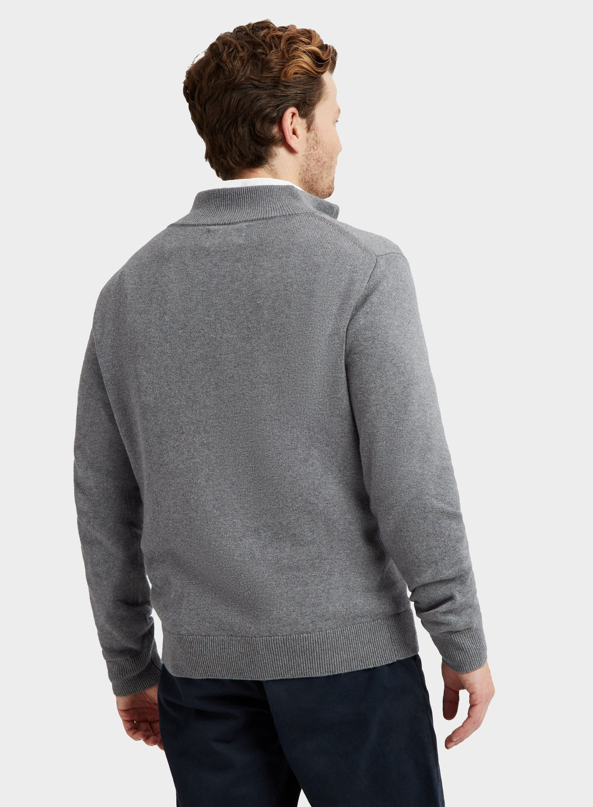 Men’s cotton cashmere quarter zip jumper in Grey.