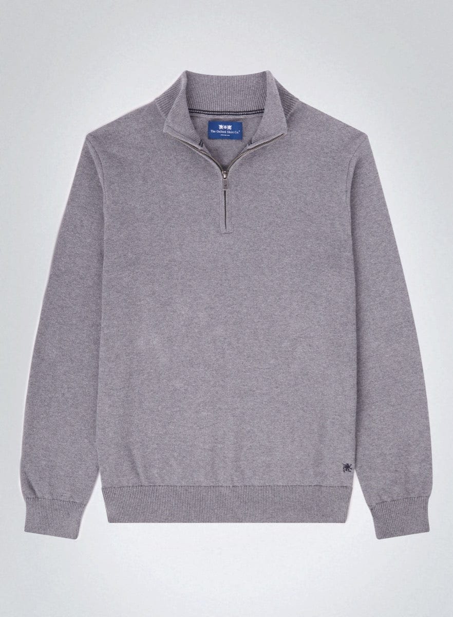 Men’s cotton cashmere quarter zip jumper in Grey.