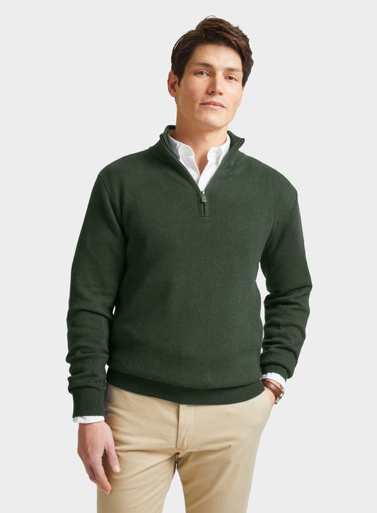 Men’s cotton cashmere quarter zip jumper in Khaki.