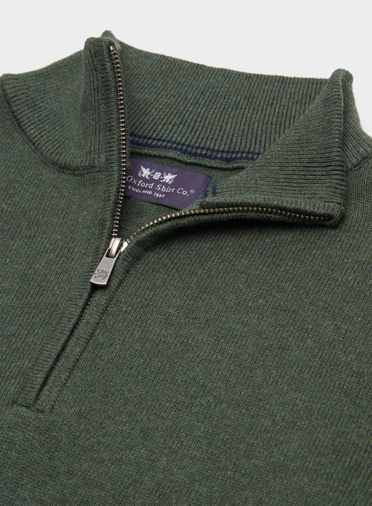 Men’s cotton cashmere quarter zip jumper in Khaki.