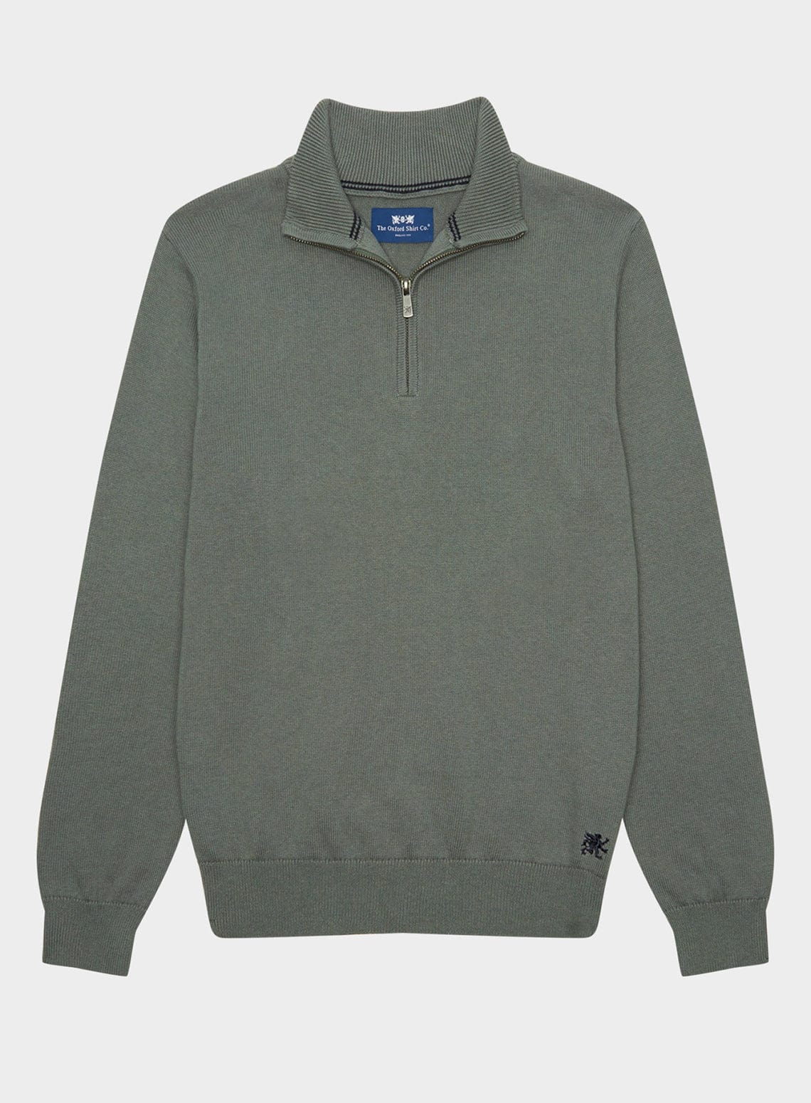 Men’s cotton cashmere quarter zip jumper in Moss.
