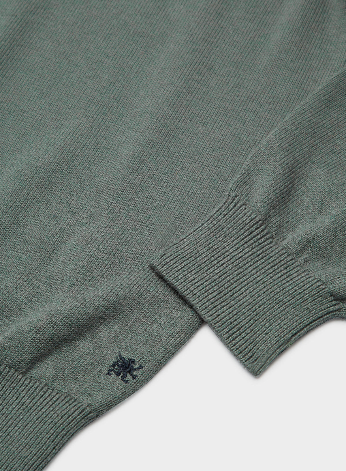 Men’s cotton cashmere quarter zip jumper in Moss.