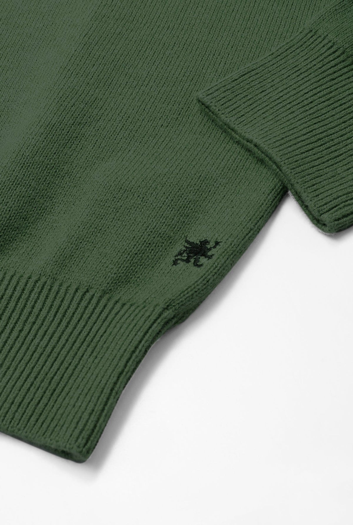 Men’s cotton cashmere quarter zip jumper in Pea Green.