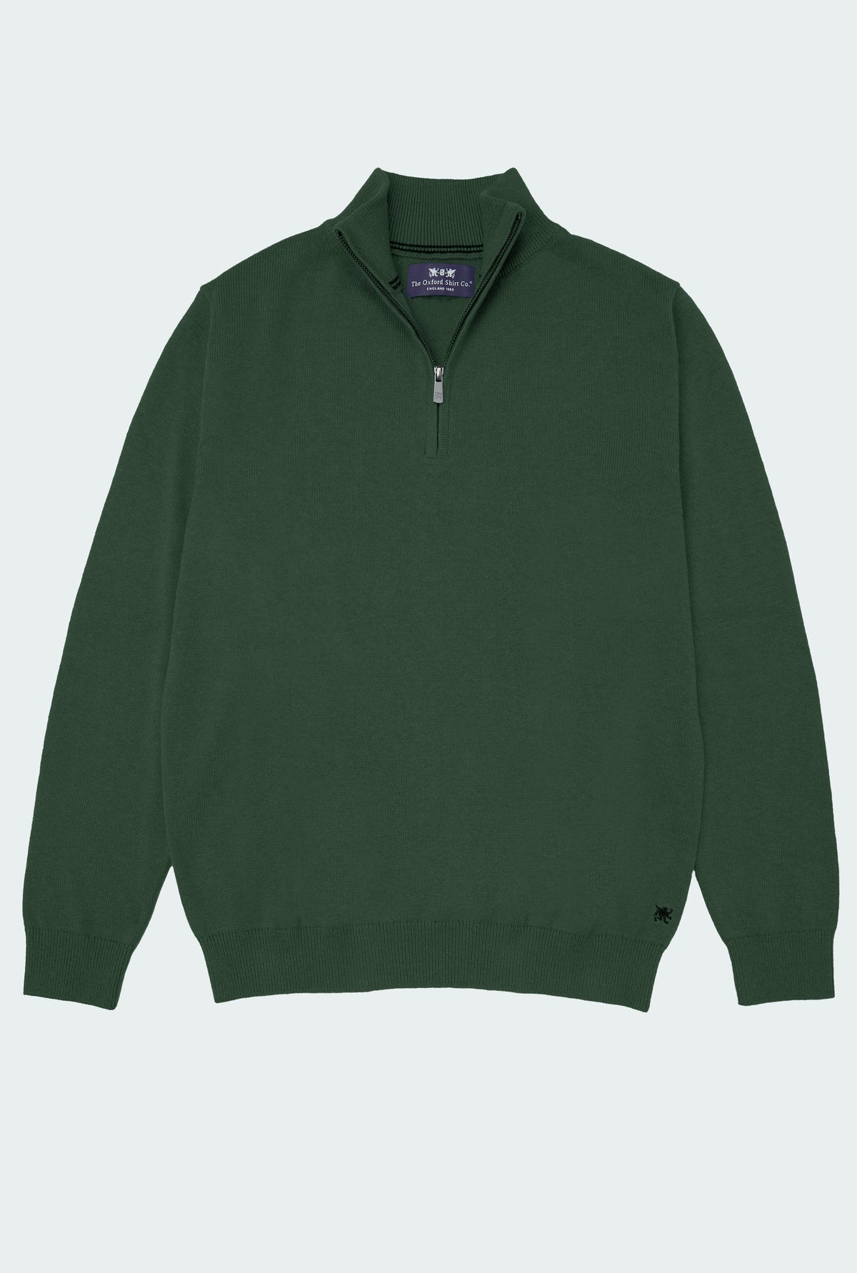 Men’s cotton cashmere quarter zip jumper in Pea Green.