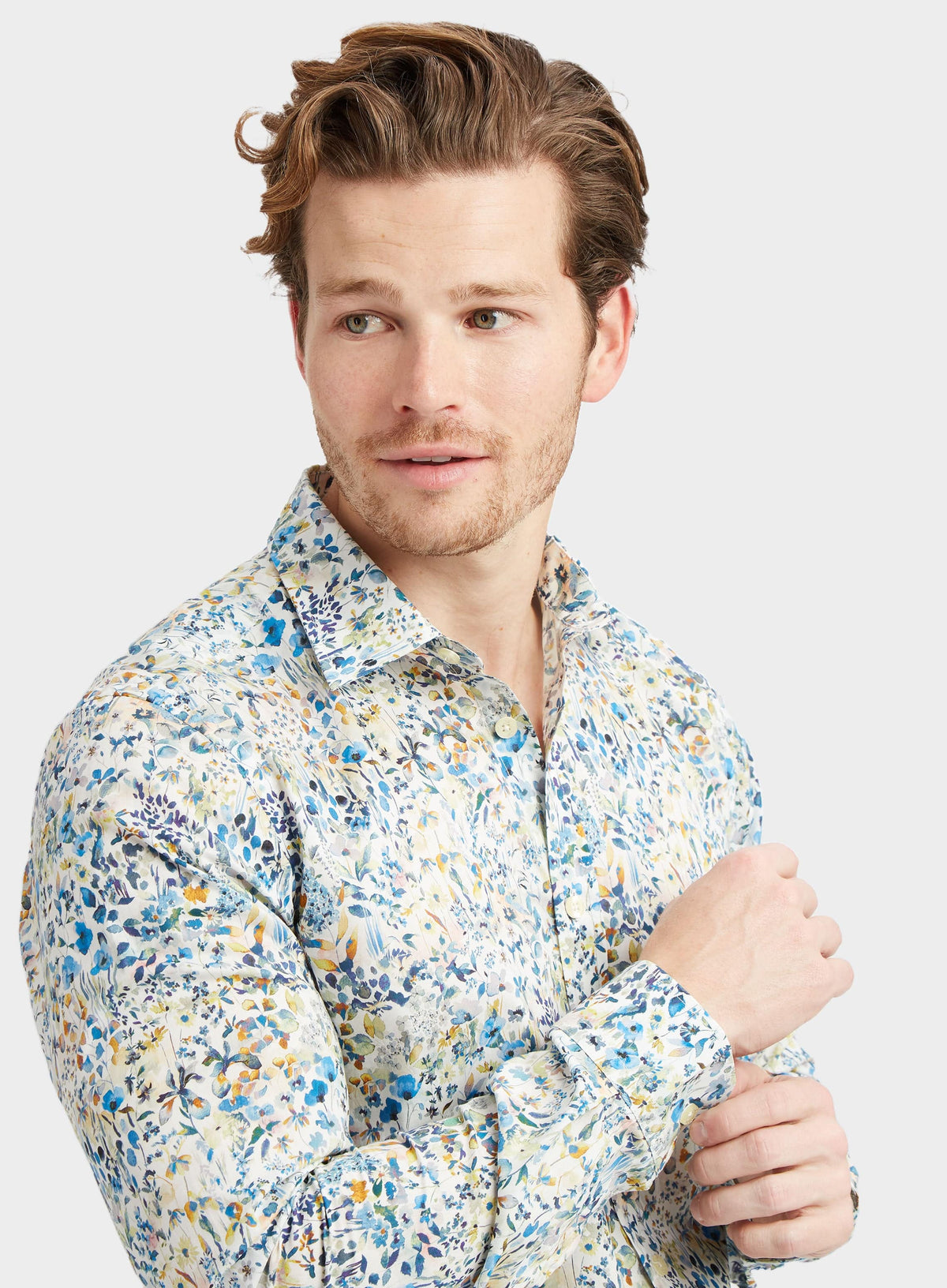 Men’s shirt in Felda Blue Liberty fabric.