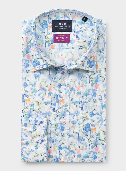 Men’s shirt in Inky Fields Blue Liberty fabric.