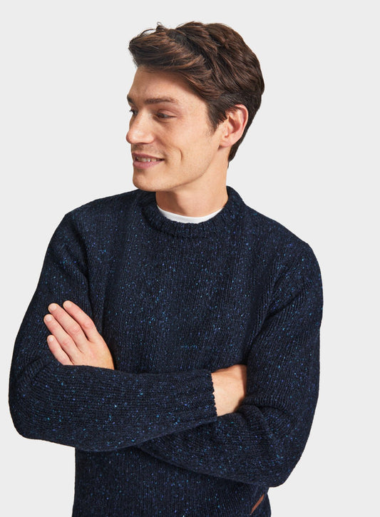 Men’s knitted neppy crew neck jumper in Navy.
