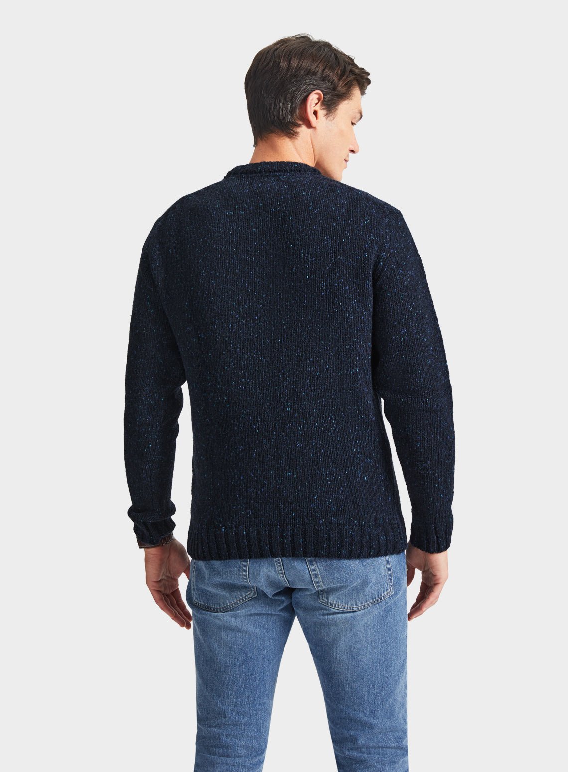 Men’s knitted neppy crew neck jumper in Navy.